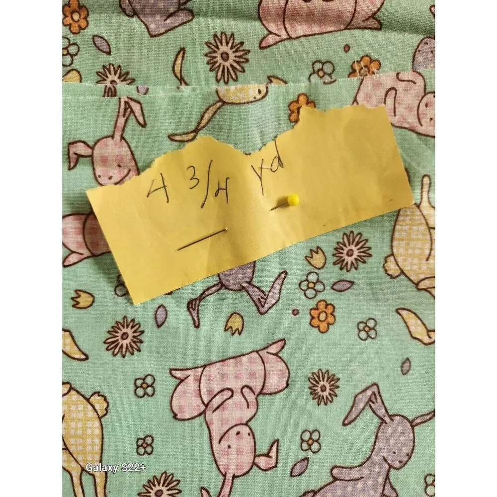 Bunny rabbit fabric green pink & purple pastel colors Baby blankets sewing craft